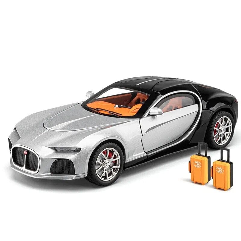 Bugatti Atlantic (Escala 1:24) Maxi-Miniatura de Bugatti Atlantic (Escala 1:24) Guzer Racing Prata/Preto 