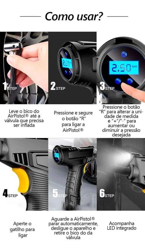 Calibrador de Pneus Digital + 3 Bicos Diferentes - AirPistol automotivo 15 Guzer Racing 