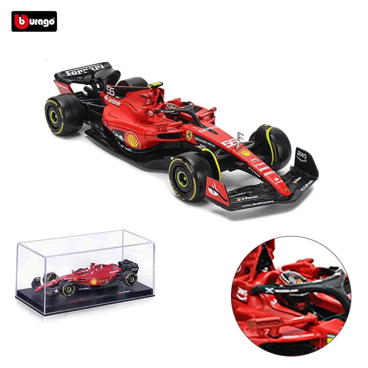 Ferrari F1 Modelo SF23 Ano 2023 Ferrari F1 Modelo SF23 Ano 2023 (Escala 1:43) Guzer Racing Modelo com Piloto e Display de Acrílico - 55 Carlos Sainz 